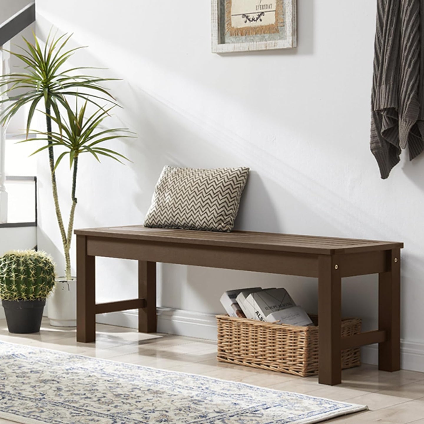 Psilvam Outdoor Bench, Two Person Poly Lumber Porch Bench, Weatherproof Garden Bench That Never Rot and Fade, All-Weather Patio Bench Suit for Garden, Porch, and Park